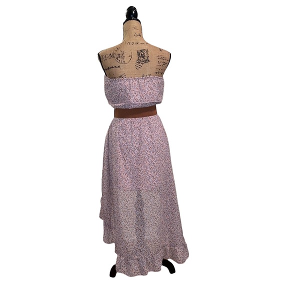 RUE 21 Strapless HiLo Belted Pink Floral Dress Size M - Picture 2 of 5